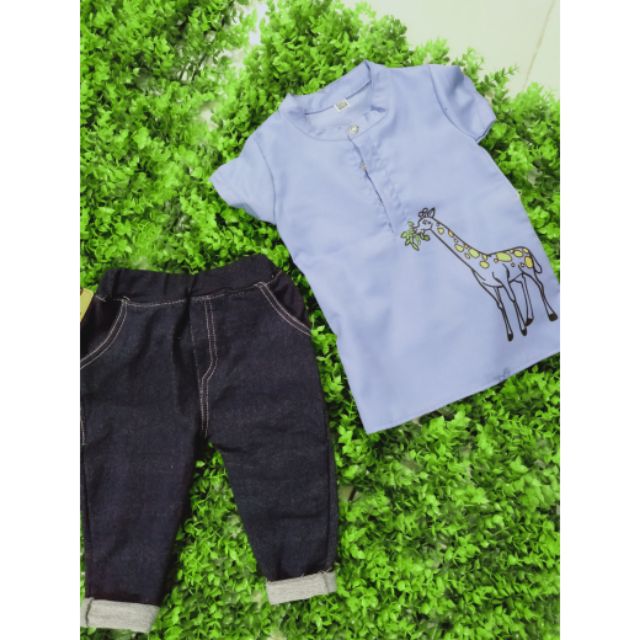Sét áo sơ mi kèm quần giả jean