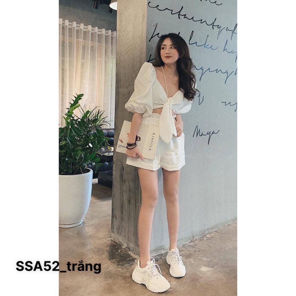 (MẪU MỚI-FREESHIP) SET QUẦN SHORT ÁO CROPTOP THẮT NƠ NGỰC ❤️CHIBEST_SSA52