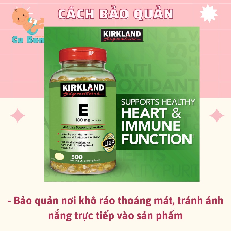 Vitamin E Kirkland Signature 400 IU của Mỹ 500 viên giúp trẻ hóa da chống lão hóa cho phụ nữ từ 12 tuổi trở lên