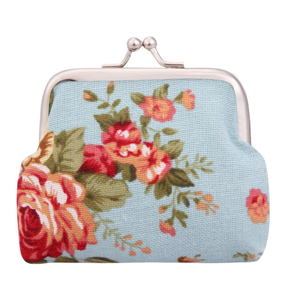 Ví vải canvas in hoa đựng tiền xu phong cách vintage đáng yêu cho nữ