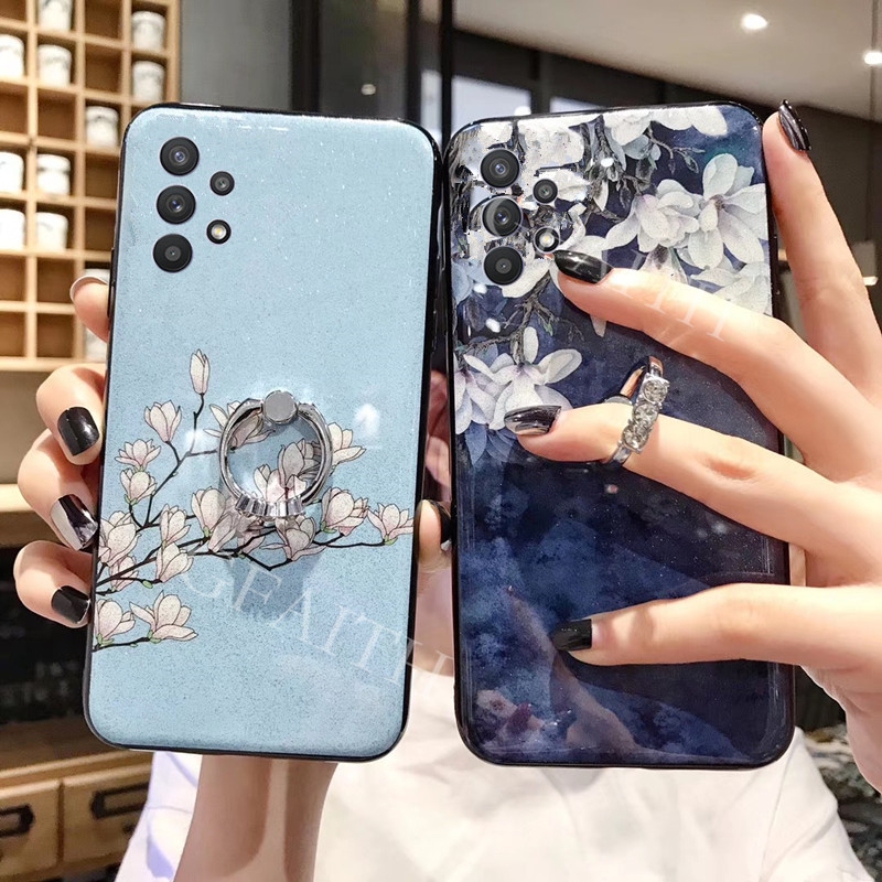 Ốp điện thoại đính kim tuyến họa tiết hoa cho Samsung Galaxy A32 5g 4g A52 A72 ốp lưng A12 A42 A02 A02S M12 New 2021 A03S