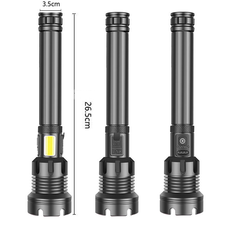 Đèn pin siêu sáng xhp 160 COB Led chiếu xa 500m sáng 2800 lumen pin sạc 18650 26650g