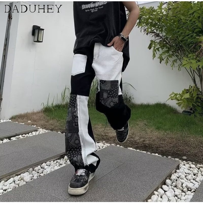 DaDuHey🔥 Hong Kong Style Trendy Men's Summer New 2022 Personality Jeans Hip Hop Ins Trendy High Street Fashionable Handsome Casual Pants