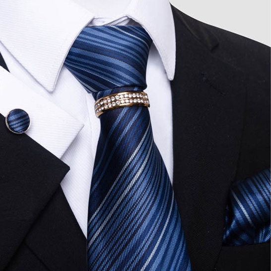 Bộ Cà vạt 4 món gồm Cavat 8cm, khăn cài túi, Măng-set, Nhẫn tròn phụ kiện, Cravat chú rể, Calavat công sở CBC-8220