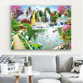 150*84CM TRANH ĐÍNH ĐÁ PHONG CẢNH BỒNG LAI TIÊN CẢNH TRANH CHƯA ĐÍNH LV377