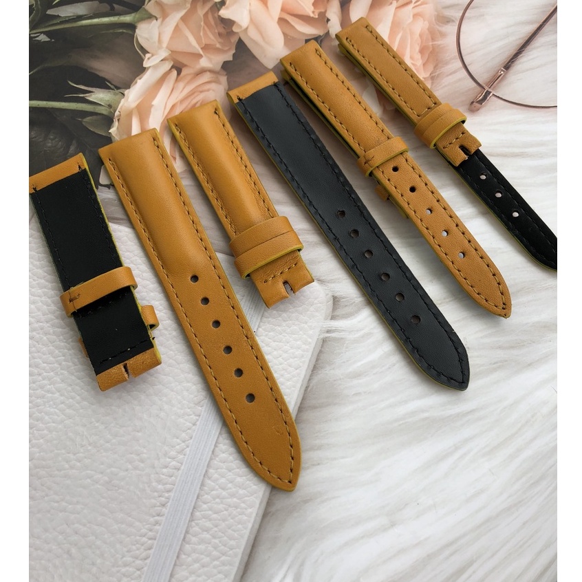 Dây Đồng Hồ Da Bò 100% Màu Vàng Tặng Kèm Chốt Và Đồ Thay Dây