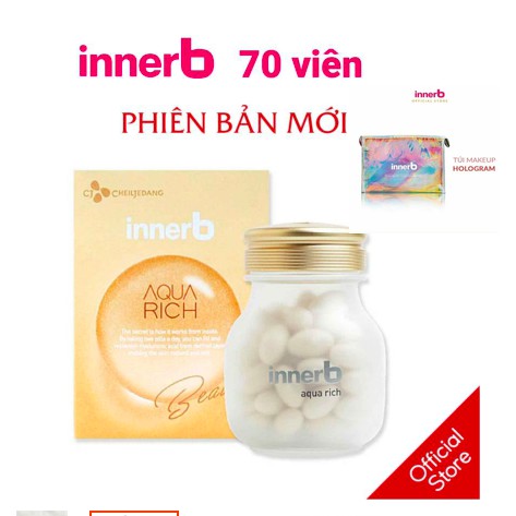 [MÃU MỚI] Viên Uống Cấp Nước Innerb Aqua Rich 70 viên TẶNG Túi Make Up Hologram.