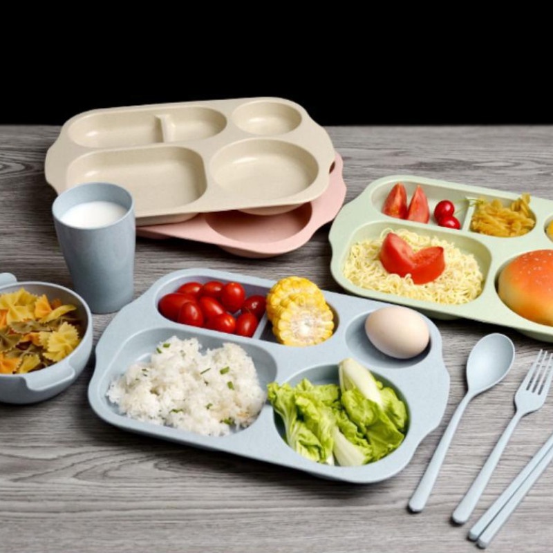 Bộ Khay ăn dặm bằng lúa mạch 6 món kiểu Nhật, dụng cụ ăn dặm dành cho bé