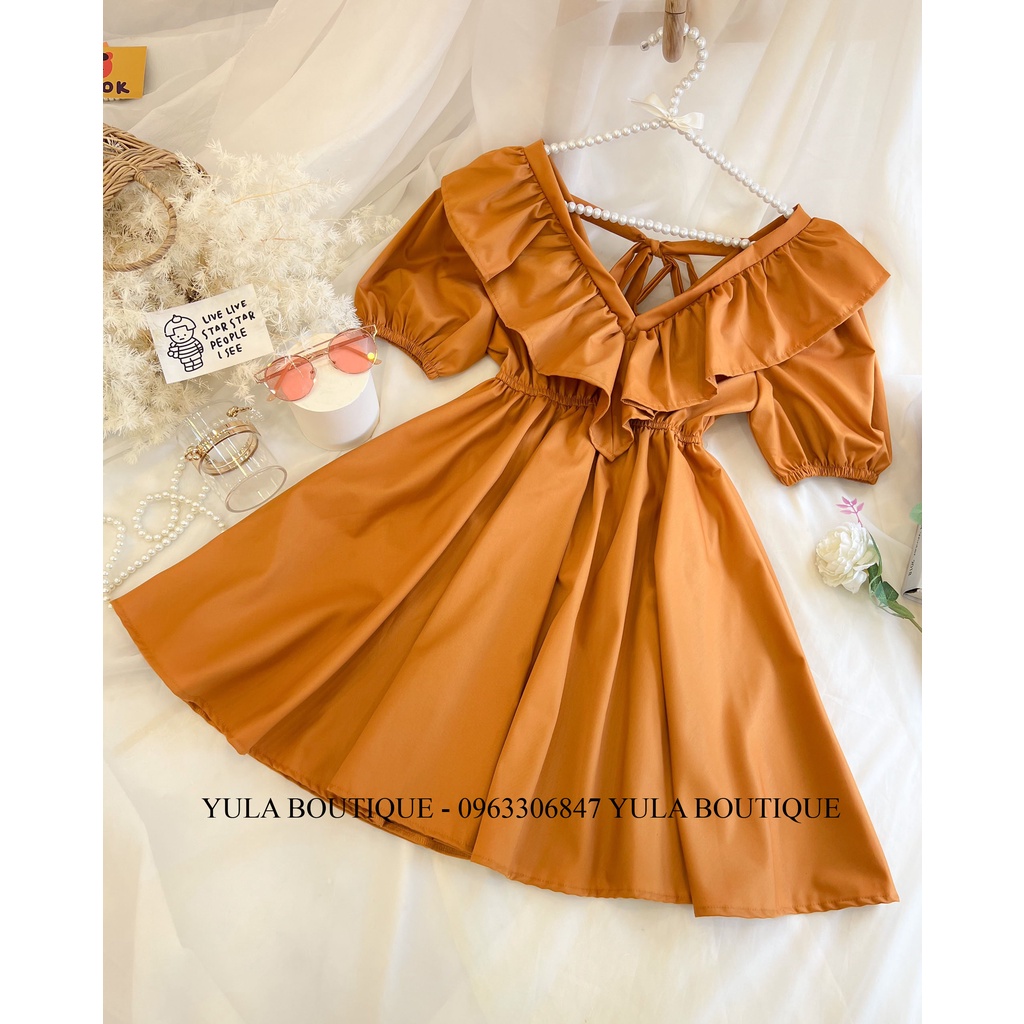 Váy babydoll nữ, tay phồng tiểu thư, bèo cánh tiên, chun eo, có thắt nơ sau | BigBuy360 - bigbuy360.vn