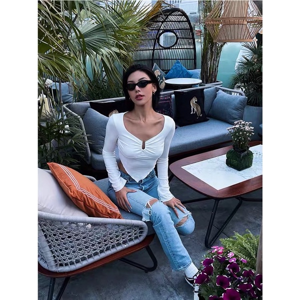 Áo Loe Dài Tay Vải Thun Giấy Form Hack Eo