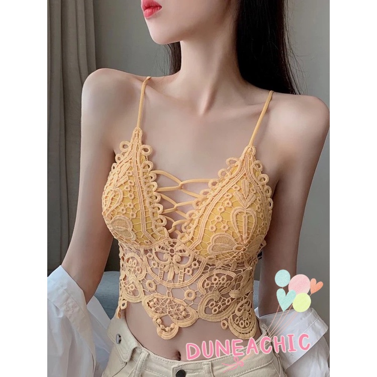 DUNEA Áo Tank Top Đan Móc Hở Lưng Gợi Cảm Cho Nữ