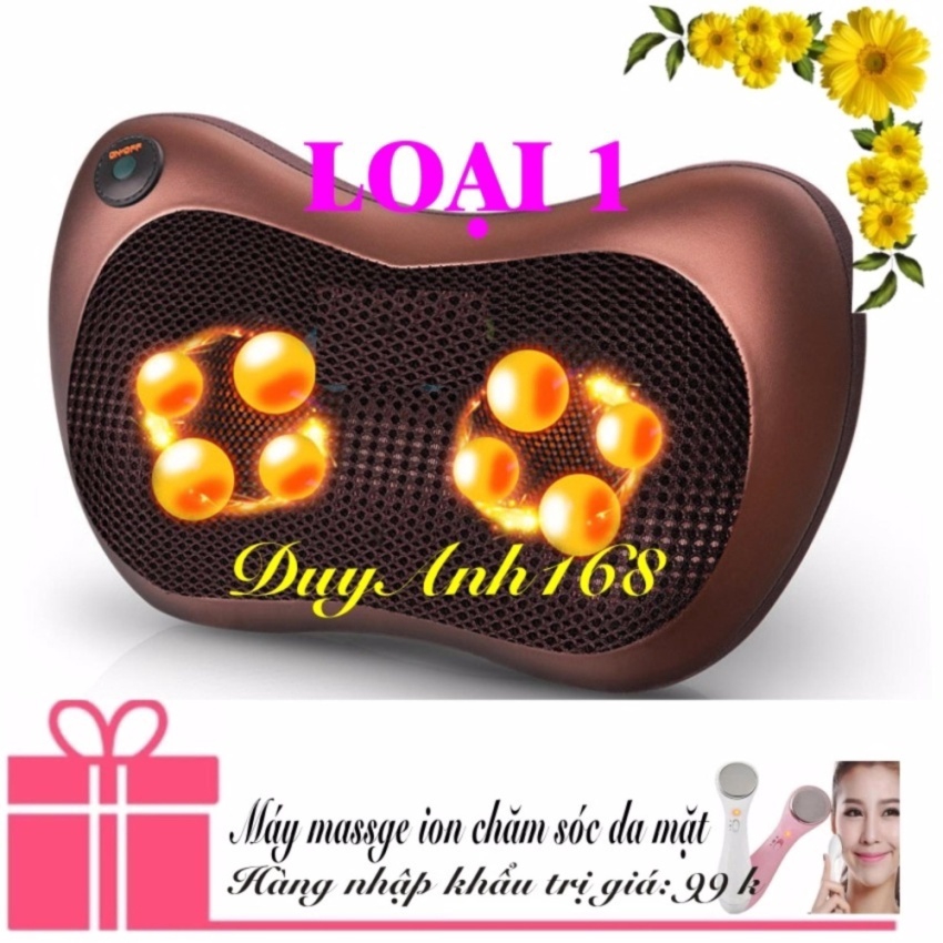 Gối Mát Xa Hồng Ngoại Đa Năng 8 Bi Đảo Chiều + Mat xa mặt ion ( Nâu )-BBVL