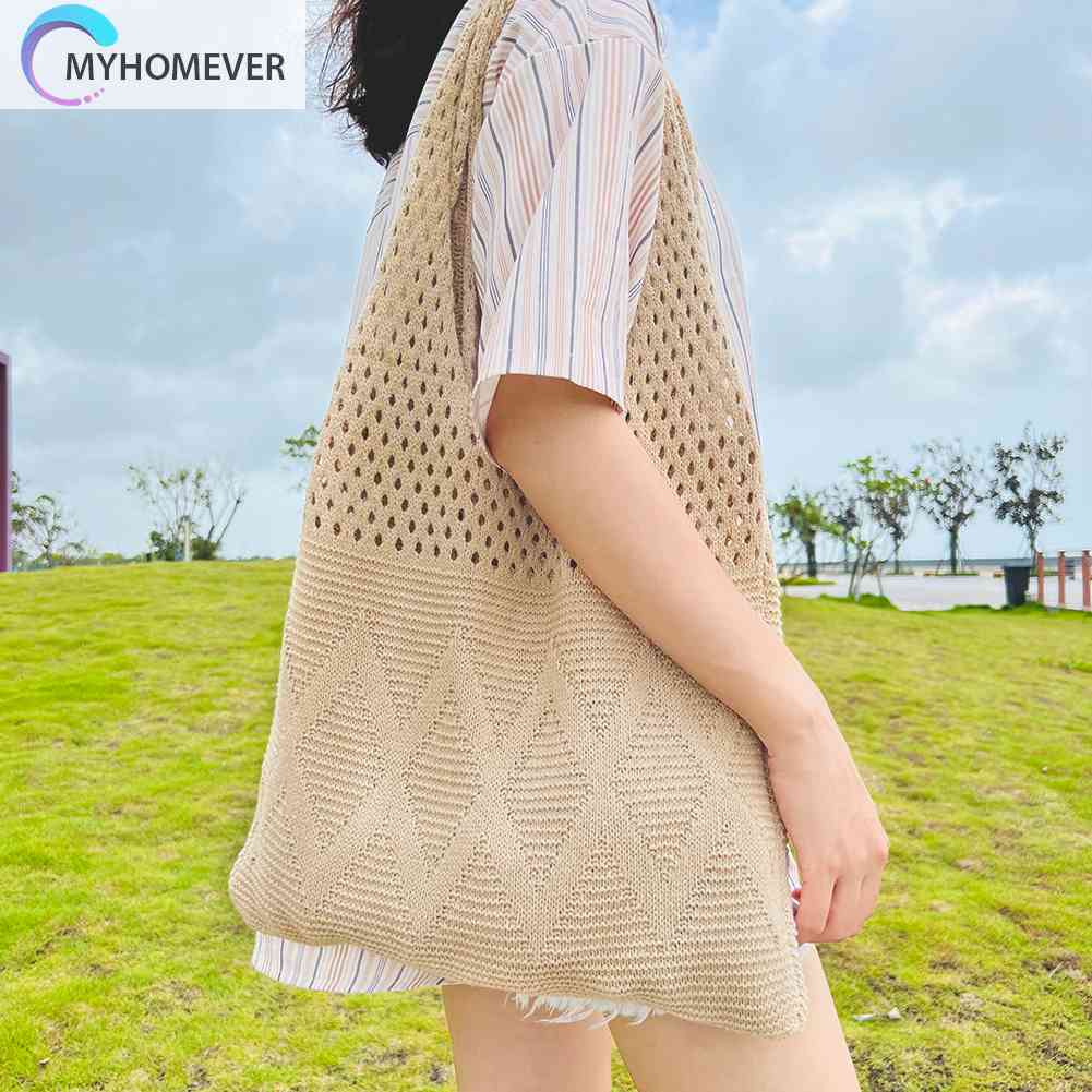 Túi Xách Đan Len Sức Chứa Lớn Màu Trơn Phong Cách Boho Thời Trang Cho Nữ