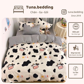 Bộ vỏ chăn ga gối - Bò sữa milk đen trắng - Cotton poly