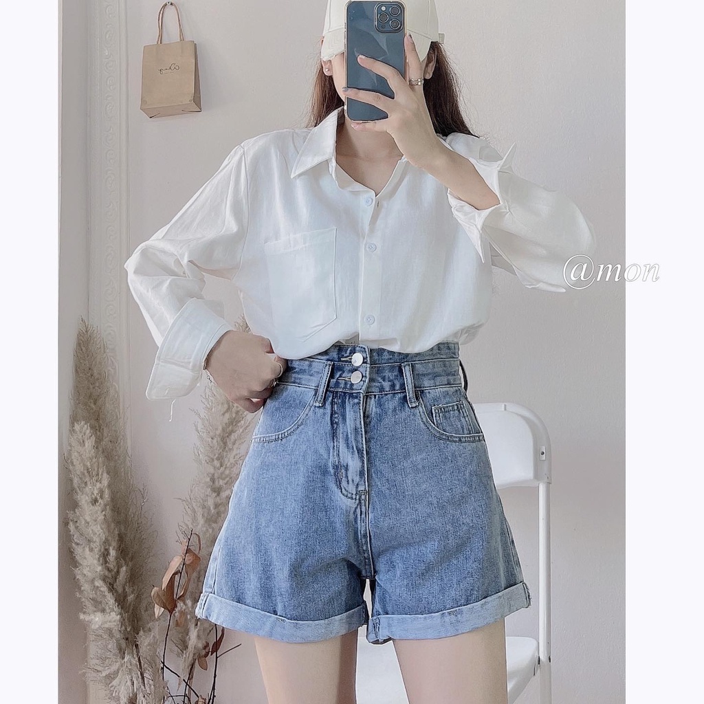 2101396 Quần short jeans ulzzang nữ phong cách hàn quốc basic
