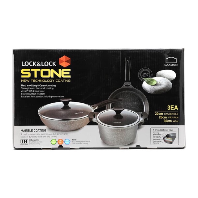 Bộ nồi chảo Lock&Lock Stone LCA6202S3