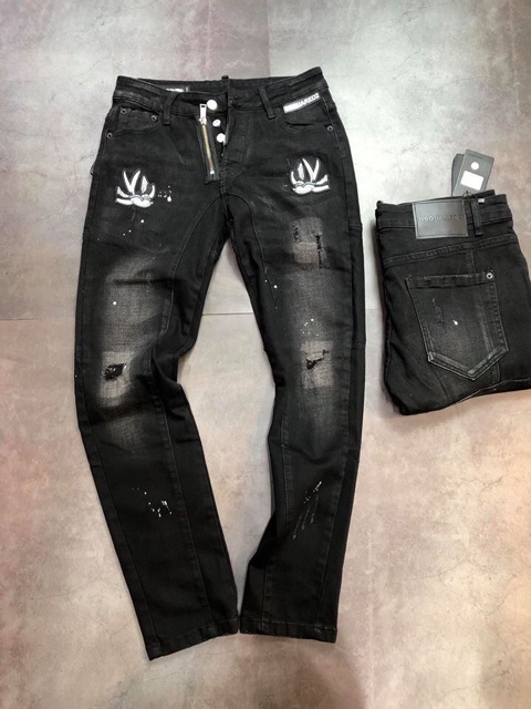 Quần bò nam xanh dsq thêu cánh én khoá lệch ống côn hàng SPF. | BigBuy360 - bigbuy360.vn