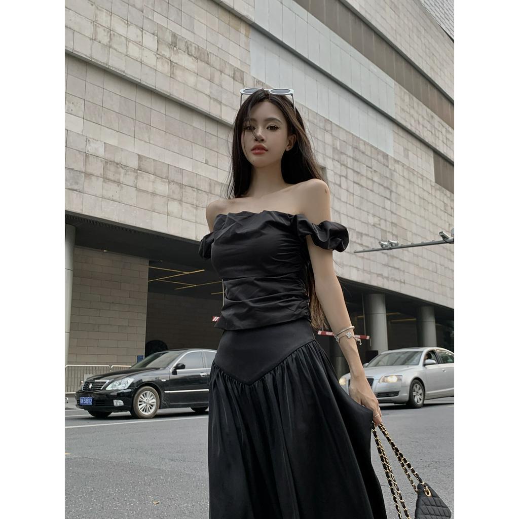 Set Áo Thun Lệch Vai + Chân Váy Dài Cao Cấp Thời Trang Dành Cho Nữ