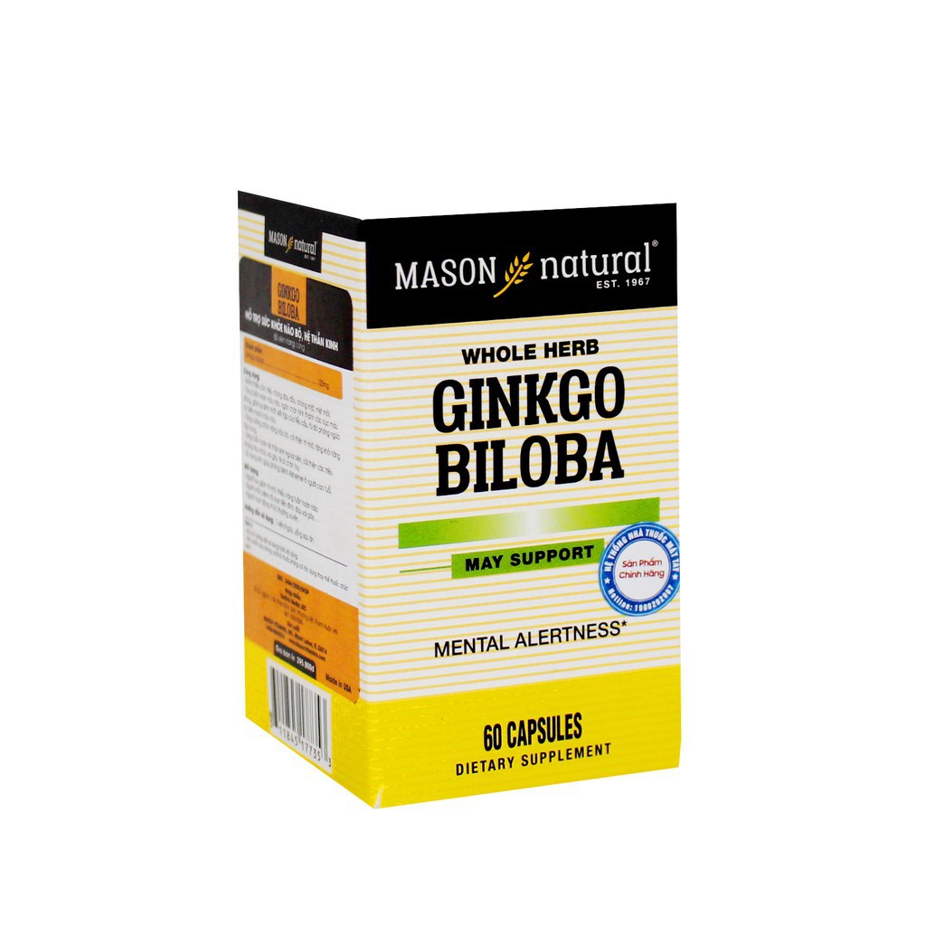 ❤️ Ginkgo Biloba Mason Hộp 60 viên - Tăng cường tuần hoàn não, giảm thiểu triệu chứng đau đầu