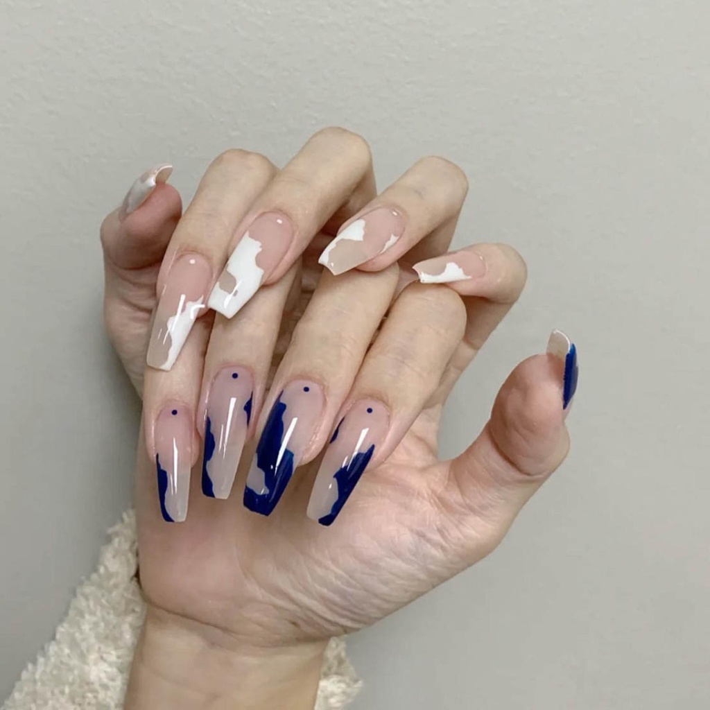 Hộp 24 Móng Tay Giả Ballerina Hình Học Che Phủ Toàn Diện Cho Nữ