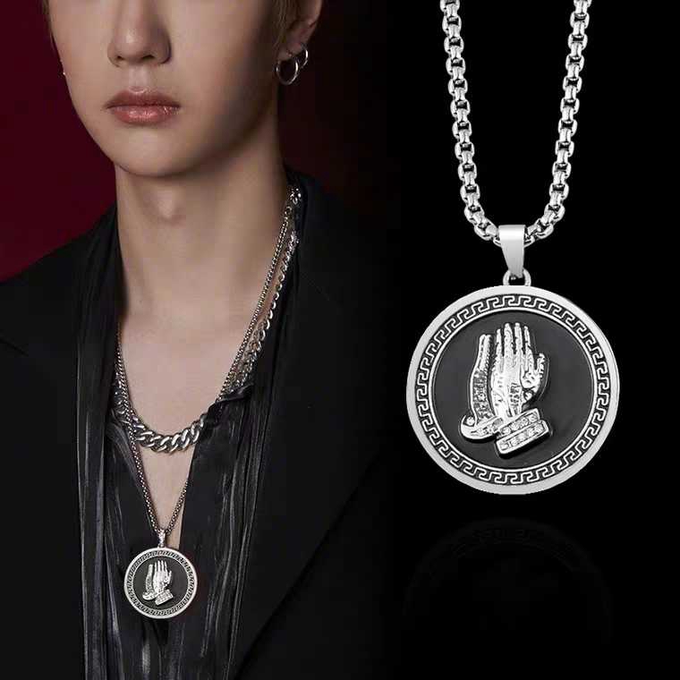 Dây Chuyền Thép Titan Mặt Tròn Phong Cách Hip Hop 2284