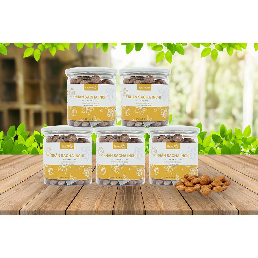BazanNuts-Combo 5 hũ nhân Sacha Inchi phô mai (200gr) + 3 hũ nhân Sacha Inchi rang sấy (100gr)