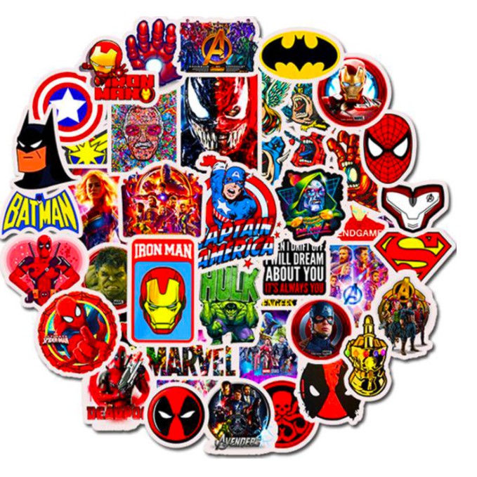 Combo sticker AVENGER nhựa PVC không thấm nước, dán nón bảo hiểm, laptop, điện thoại, Vali, xe