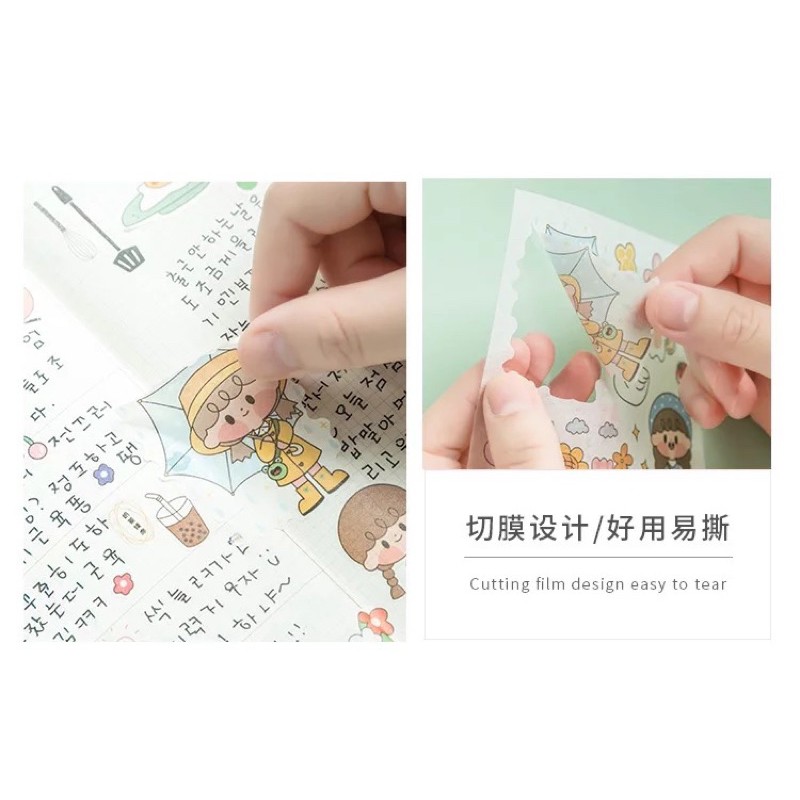 Hộp 10 cuộn washi và 10 tấm sticker dán trang trí