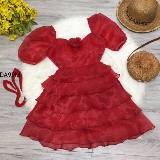 Đầm cúp tay phồng  hoa tầng