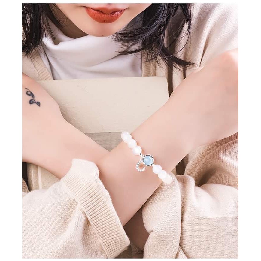Vòng đá Mặt Trăng mix charm bạc 925, Vòng Phong Thủy hợp mệnh Kim - Thủy. Bảo hành trọn đời