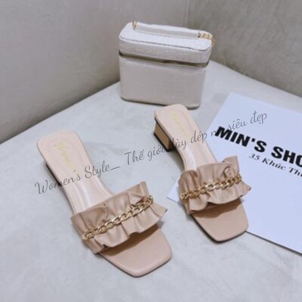 Dép cao gót 3 phân Womenstyle  quai xích phù hợp hè nóng nực, sandal đi biển chuẩn size 35-39 3 màu trắng,kem, đen