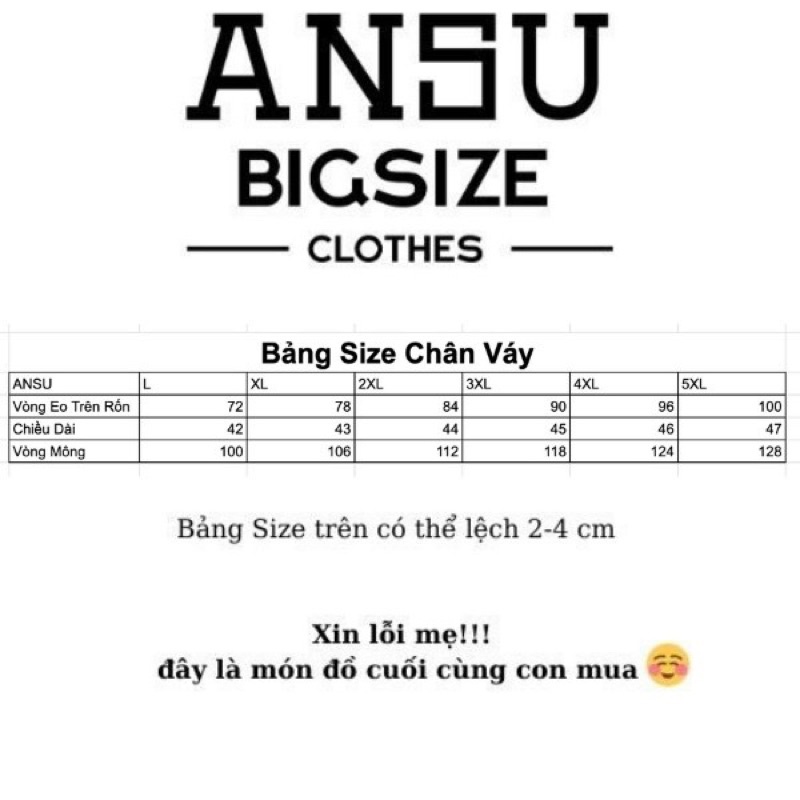 Chân váy chữ A bigsize Ansu cài nút có quần lót trong siêu xinh