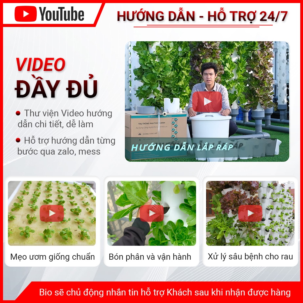 Trụ trồng rau Thủy Canh Bio - 50 hốc trồng rau, giữ nước và chống cúp điện phiên bản 2021