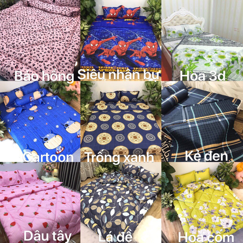 Bộ Ga chun kèm 2 vỏ gối nằm đủ size chất Cotton Poly -> Được chọn mẫu qua tin nhắn Shop