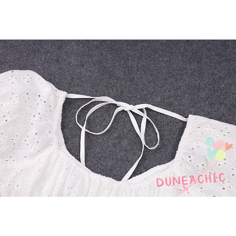 DUNEA Áo Thun Tay Ngắn Phồng Hở Lưng Cổ Chữ U Dành Cho Nữ