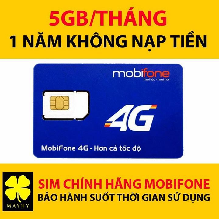 Sim 4G Mobi 1 năm- 4Gb/tháng - trọn gói 1 năm không phải nạp tiền