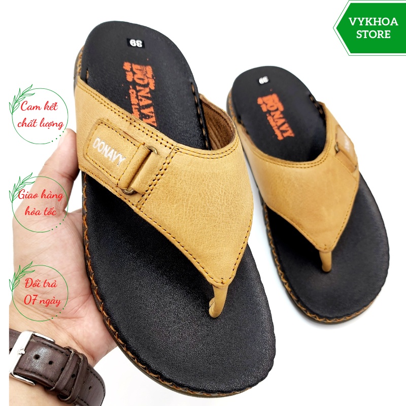 Dép xỏ ngón da nam cao cấp donavy khóa kiểu đế doctor may dấu x chắc chắn bao đi nước D.KKDO