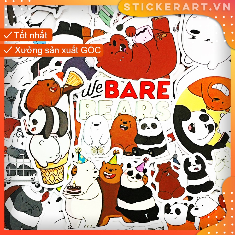 [WE BARE BEARS] 107 Sticker chống nước/dán xe laptop mũ bảo hiểm vali...