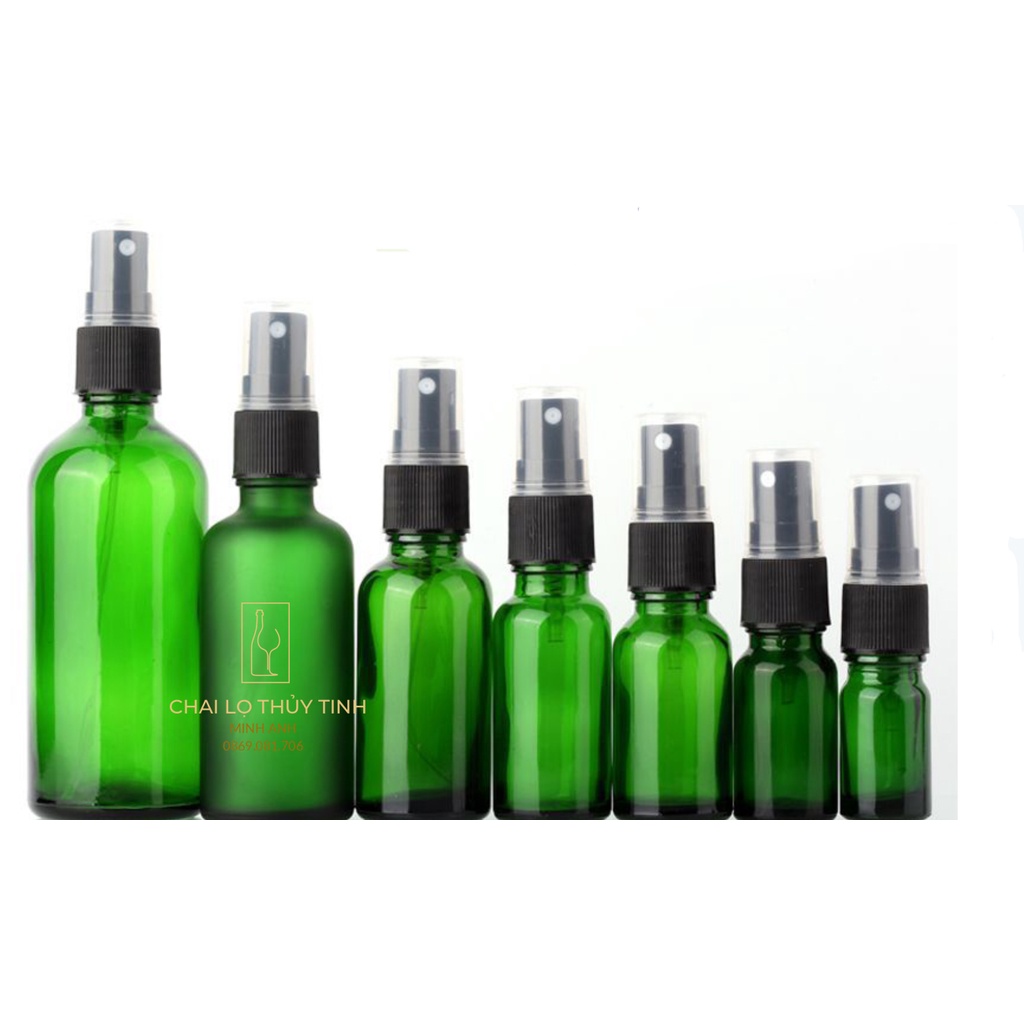 Lọ đựng chiết mỹ phẩm thủy tinh xanh nắp xịt 5ml/10ml/15ml/20ml/30ml/50ml/100ml [Giá sỉ/lẻ]