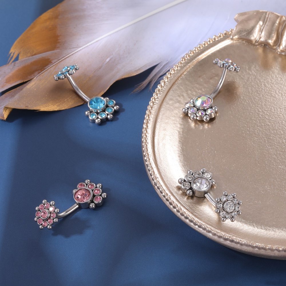 Khuyên rốn bằng thép không gỉ đính đá 4 màu với 11 kiểu tùy chọn hợp thời trang