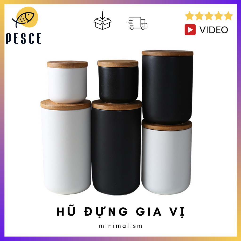 [Tối Giản] Hũ Đựng Gia Vị Cao Cấp - Lọ Đựng Gia Vị Bằng Gốm Sứ An Toàn, Sang Trọng