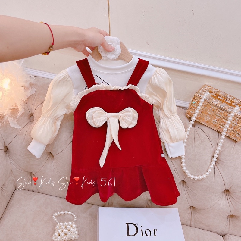 Váy 2 dây xoè kèm áo tay bồng sn kids cho bé gái