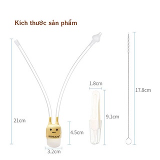 Dụng cụ hút mũi dây an toàn cho bé Kichi Kichilachi - Kèm dụng cụ gắm rỉ mũi và cọ vệ sinh ống dây hút