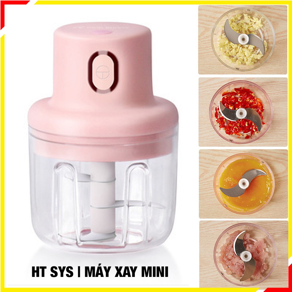 Máy xay tỏi ớt, hành, rau củ quả dung tích 250ml mini cầm tay đa năng sạc pin cao cấp