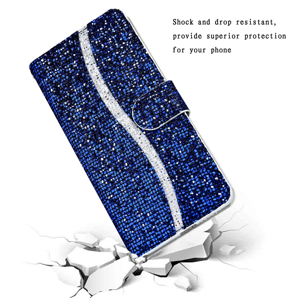 Bao Da Điện Thoại Dạng Ví Nắp Lật Nam Châm Có Ngăn Đựng Thẻ Đính Kim Tuyến Cho iphone 13 11 12 pro max x xr xs 7 8 plus Ốp