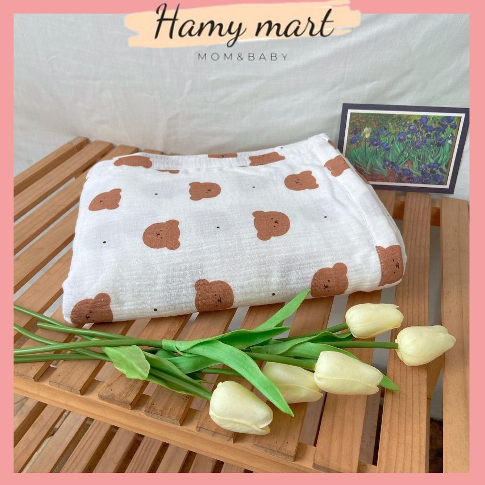 Chăn xô muslin cao cấp organic Hamymart 4 lớp cho bé thấm hút nhanh, không gây kích ứng da