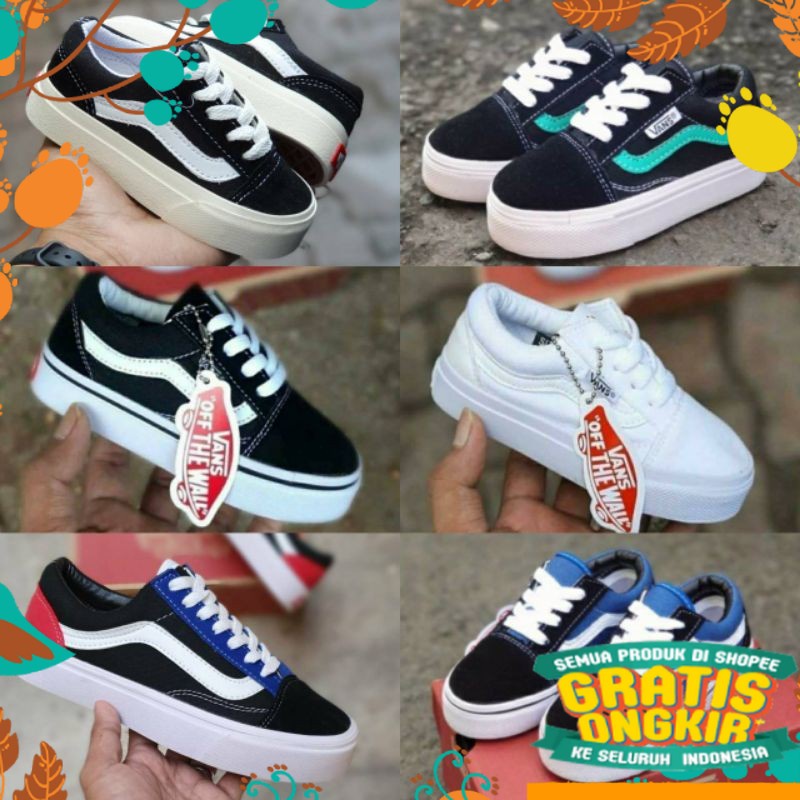 VANS Giày SIZE 16-35 Màu Đen / Đỏ / Xanh Lá / Xanh Lá / Vàng Cao Cấp Thời Trang