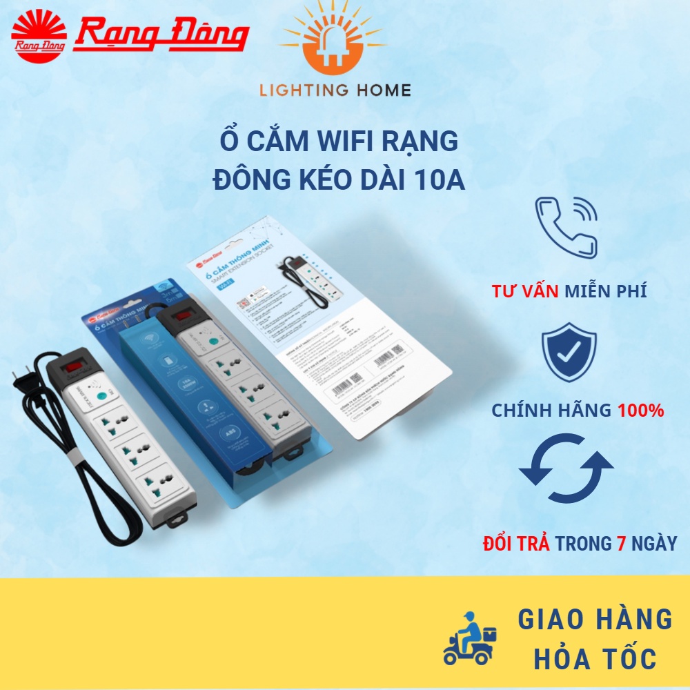 Ổ Cắm Wifi thông minh 3m/5m RẠNG ĐÔNG Có Cổng Sạc USB 10A Công tắc tích hợp rơ le chống quá tải chống giật