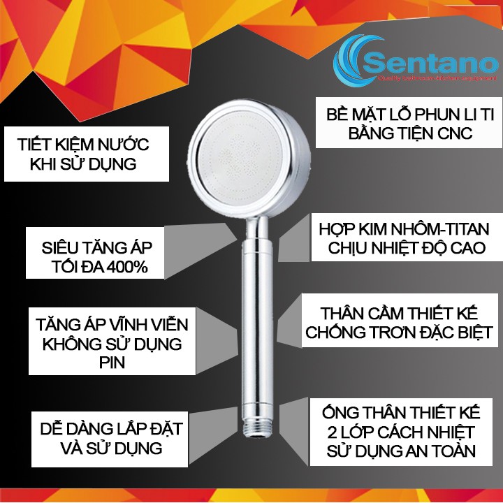 [CHÍNH HÃNG] Bộ vòi sen TĂNG ÁP NHÔM CỨNG SIÊU BỀN Sentano tay sen tăng áp siêu mạnh cải thiện tới 400% tia mịn massage