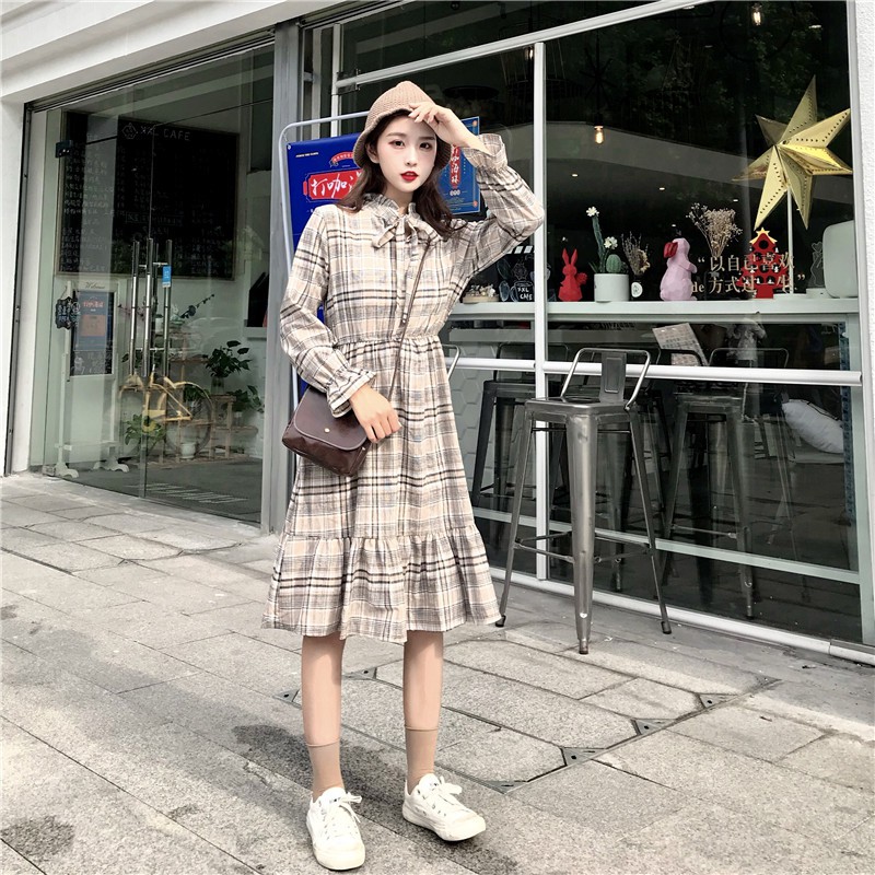Váy kẻ đuôi cá thắt nơ (Muopstore)